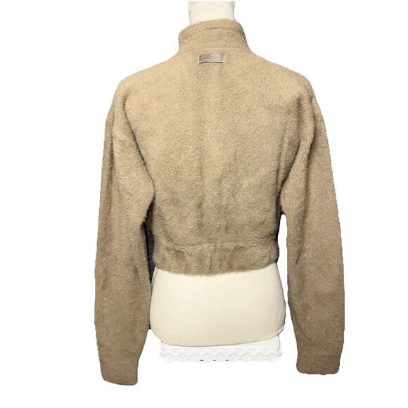 GYMSHARK X Whitney Simmons Small Beige Brown Zip Eyelash Knit Cropped Jacket Fur - Picture 3 of 11